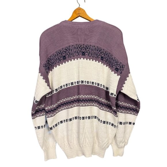 Vintage 90s Grandpa Sweater, Fair Isle, Knit Pullover, Oversized - Picture 2 of 7